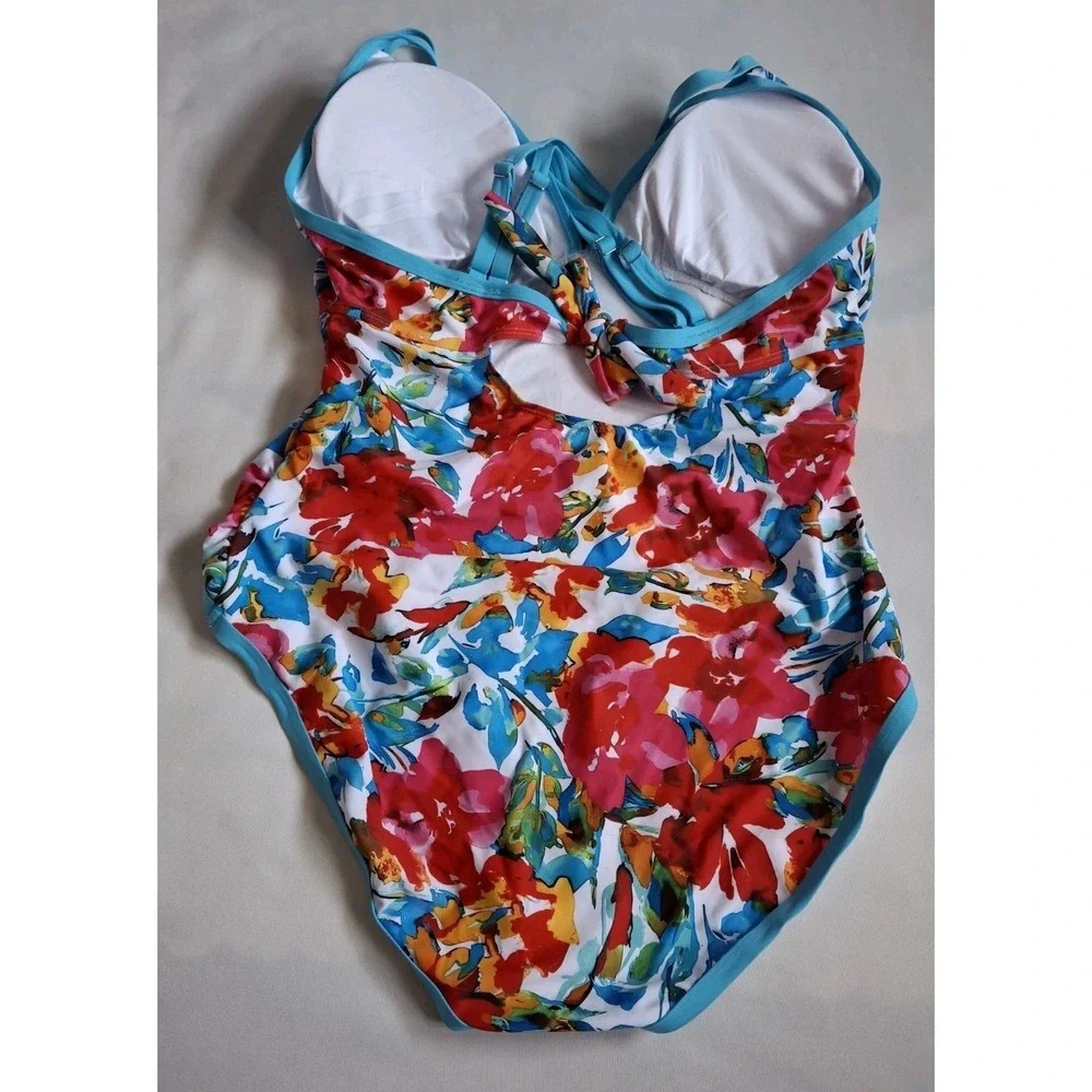 Women's‎ 2XL Floral Halter One-Piece Swimsuit Lined White Orange Red Blue